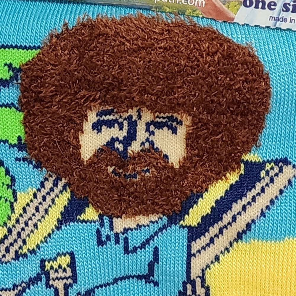 Bob Ross The Joy Of Painting Funny Novelty Crew Socks WITH RAISED HAIR 😅 2 Pr.‎